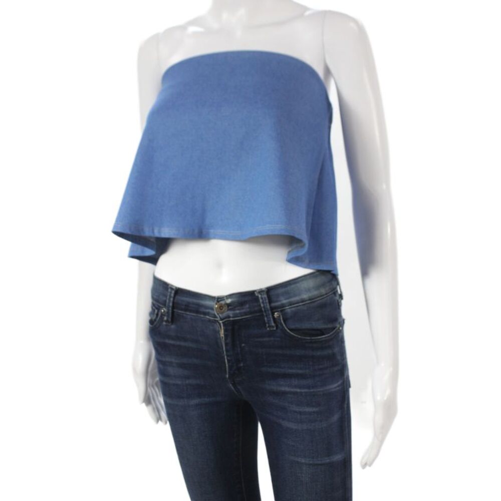 Clayton Womens Cropped Tank Blue Off Shoulder Sleeveless Cotton Size S - Picture 2 of 5